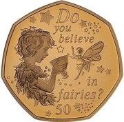 50 Pence - Elizabeth II Peter Pan and Tinker Bell; Gold Proof, United Kingdom, 2020 reverse image