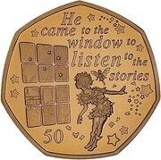 50 Pence - Elizabeth II Peter Pan at the window; Gold Proof, United Kingdom, 2020 reverse image