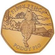 50 Pence - Elizabeth II Podgy Pig; Gold Proof, United Kingdom, 2020 reverse image