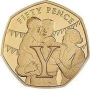 50 Pence - Elizabeth II VE Day - A soldier returning home; Gold Proof, United Kingdom, 2020 reverse image