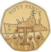 50 Pence - Elizabeth II VE Day - HMS Dido Battleship; Gold Proof, United Kingdom, 2020 reverse image