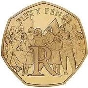 50 Pence - Elizabeth II VE Day - London Street Party Celebrations; Gold Proof, United Kingdom, 2020 reverse image