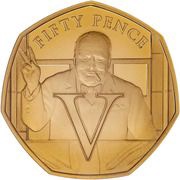 50 Pence - Elizabeth II VE Day - V; Gold Proof, United Kingdom, 2020 reverse image