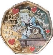 50 Pence - Elizabeth II Alice; colourised, United Kingdom, 2021 reverse image