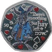 50 Pence - Elizabeth II The March Hare; colourised, United Kingdom, 2021 reverse image
