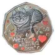 50 pence - Elizabeth II Cheshire Cat; colourised, United Kingdom, 2021 reverse image