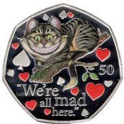 50 Pence - Elizabeth II Cheshire Cat; Silver Proof, United Kingdom, 2021 reverse image
