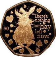 50 Pence - Elizabeth II The March Hare; Gold Proof, United Kingdom, 2021 reverse image