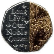 50 Pence - Elizabeth II Platinum Jubilee - Long Live Our Noble Queen; Silver and Gold Plated, United Kingdom, 2022 reverse image