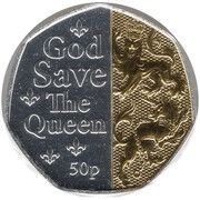 50 Pence - Elizabeth II Platinum Jubilee - God Save the Queen; Silver and Gold plated, United Kingdom, 2022 reverse image