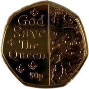 50 Pence - Elizabeth II Platinum Jubilee - God Save the Queen; Gold plated, United Kingdom, 2022 reverse image