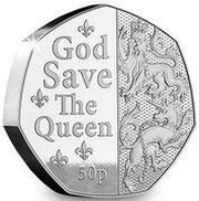 50 pence - Elizabeth II Platinum Jubilee; Silver 5oz, United Kingdom, 2022 reverse image