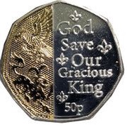50 Pence - Charles III Anthem - God Save Our Gracious King; Ag-Au Plated, United Kingdom, 2023 reverse image