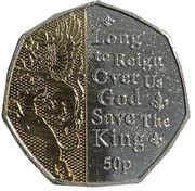 50 Pence - Charles III Anthem - Long to Reign Over Us; Ag-Au Plated, United Kingdom, 2023 reverse image
