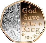 50 Pence - Charles III Anthem - God Save the King; Gold Proof, United Kingdom, 2023 reverse image