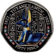 50 Pence - Charles III Tutankhamun - Anubis Shrine; colourised, United Kingdom, 2023 reverse image