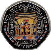 50 Pence - Charles III Tutankhamun - Corselet; colourised, United Kingdom, 2023 reverse image
