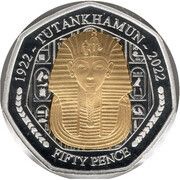 50 Pence - Charles III Tutankhamun - Death Mask; Silver Proof, United Kingdom, 2023 reverse image