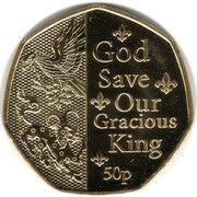 50 Pence - Charles III Anthem - God Save Our Gracious King; Gold plated, United Kingdom, 2023 reverse image