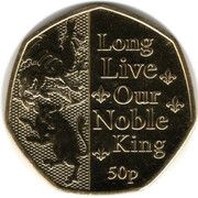 50 Pence - Charles III Anthem - Long Live Our Noble King; Gold plated, United Kingdom, 2023 reverse image