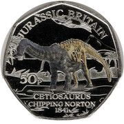 50 Pence - Charles III Jurassic Britain - Cetiosaurus; colourised, United Kingdom, 2023 reverse image