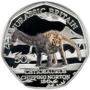 50 Pence - Charles III Jurassic Britain - Cetiosaurus; Silver proof, United Kingdom, 2023 reverse image