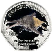 50 Pence - Charles III Jurassic Britain - Ichthyosaur; Silver proof, United Kingdom, 2023 reverse image