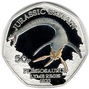 50 Pence - Charles III Jurassic Britain - Plesiosaurus; Silver proof, United Kingdom, 2023 reverse image