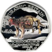 50 Pence - Charles III Jurassic Britain - Scelidosaurus; Silver proof, United Kingdom, 2023 reverse image