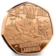 50 Pence - Charles III D-Day Normandy Landings; Gold Proof, United Kingdom, 2024 reverse image