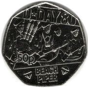 50 Pence - Charles III D-Day Beach Piper, United Kingdom, 2024 reverse image