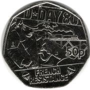 50 Pence - Charles III D-Day French Resistance, United Kingdom, 2024 reverse image