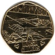 50 Pence - Charles III D-Day Horsa Gliders; Gold plated, United Kingdom, 2024 reverse image