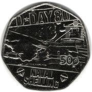 50 Pence - Charles III D-Day Naval Shelling, United Kingdom, 2024 reverse image
