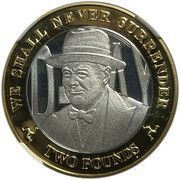 2 Pounds - Elizabeth II Churchill; Silver Proof, United Kingdom, 2019 reverse image