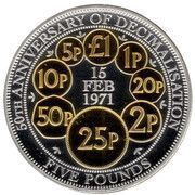 5 Pounds - Elizabeth II Decimalisation; silver proof issue, United Kingdom, 2021 reverse image