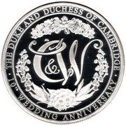 5 Pounds - Elizabeth II 10th Wedding Anniversary William and Kate; Silver Proof, United Kingdom, 2021 reverse image