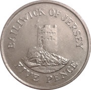 5 Pence - Elizabeth II 2nd portrait; large type, United Kingdom, 1983-1988 reverse image