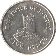 5 Pence - Elizabeth II 2nd portrait; small type, United Kingdom, 1990-1997 reverse image