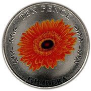 10 Pence - Elizabeth II Gerbera; Colourised, United Kingdom, 2022 reverse image