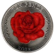 10 Pence - Elizabeth II Rose; Colourised, United Kingdom, 2022 reverse image
