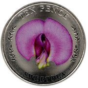 10 Pence - Elizabeth II Sweetpea; Colourised, United Kingdom, 2022 reverse image