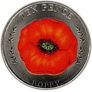 10 Pence - Elizabeth II Poppy; Colourised, United Kingdom, 2022 reverse image