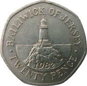 20 Pence - Elizabeth II Corbière Lighthouse; Silver Proof, United Kingdom, 1982 reverse image