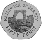 50 Pence - Elizabeth II 2nd portrait; large type, United Kingdom, 1983 reverse image