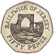 50 Pence - Elizabeth II 2nd portrait; large type, United Kingdom, 1983-1997 reverse image