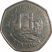 50 Pence - Elizabeth II 2nd portrait; small type, United Kingdom, 1997 reverse image