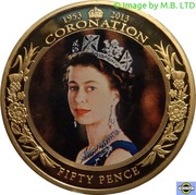 50 Pence - Elizabeth II Coronation Jubilee, United Kingdom, 2013 reverse image