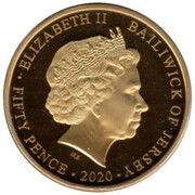 50 Pence - Elizabeth II VE Day - Young girl with arms in air obverse image