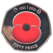 50 pence - Elizabeth II RBL - poppy, United Kingdom, 2021 reverse image